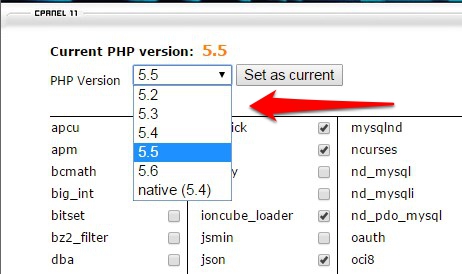 cPanel php select 