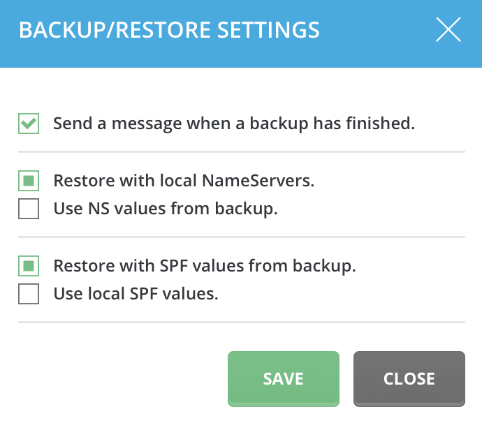 backup settings